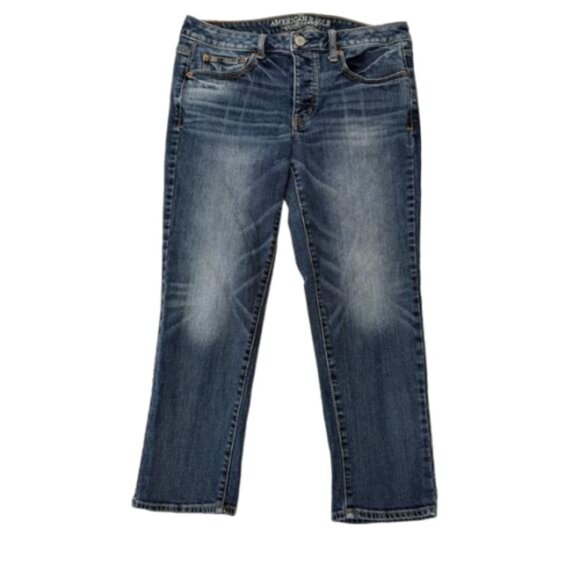 American Eagle Boy Crop Hidden Button-fly Stretch Jeans Size 8 #1623 - Picture 1 of 8